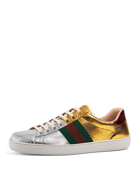 cheap gucci aces snakes|Gucci ace metallic snakeskin sneakers.